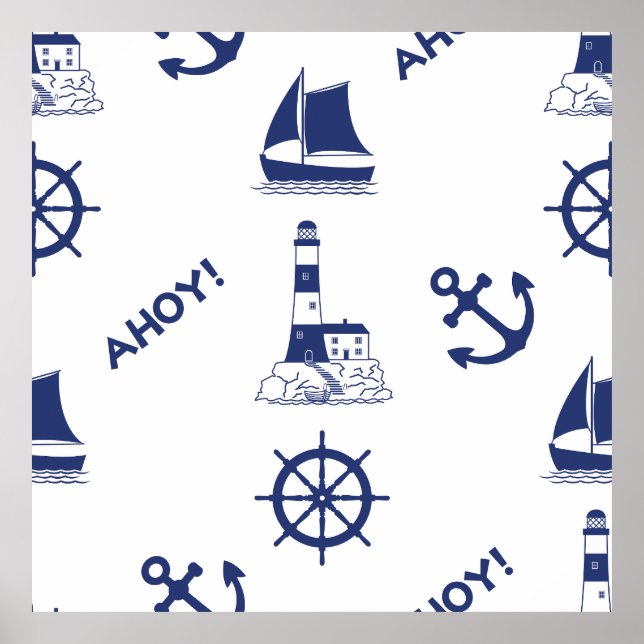 Affiche La voile Illustration Grand Motif Bleu Marine (Devant)