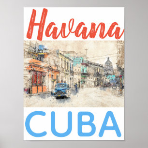 Affiche La voiture Cuba de La Havane dans la rue