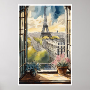 Affiche La vue sur Paris, la Tour Eiffel et l'affiche du L