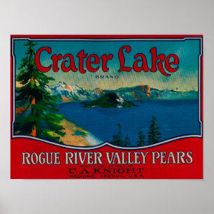 Affiche Label Crater Lake Pear Crate Medford, OU