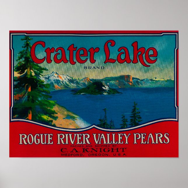 Affiche Label Crater Lake Pear Crate Medford, OU (Devant)