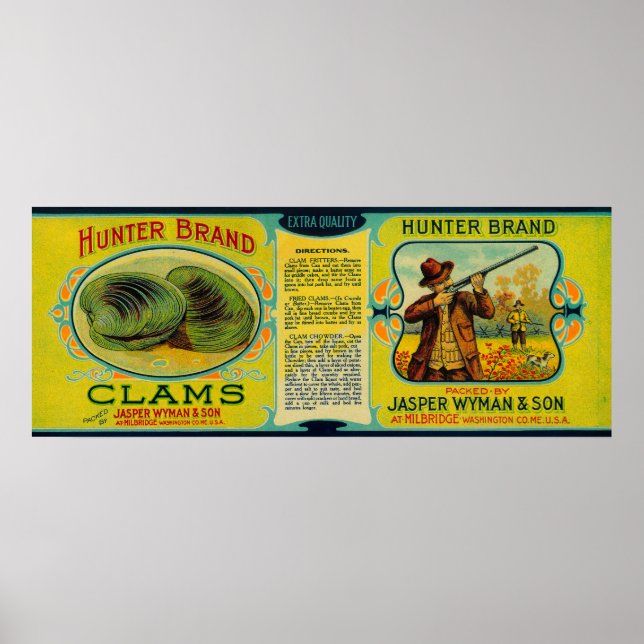 Affiche Label Hunter Clams Milbridge, ME (Devant)
