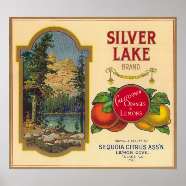 Affiche Label Orange Silver Lake Lemon Cove, CA (Devant)