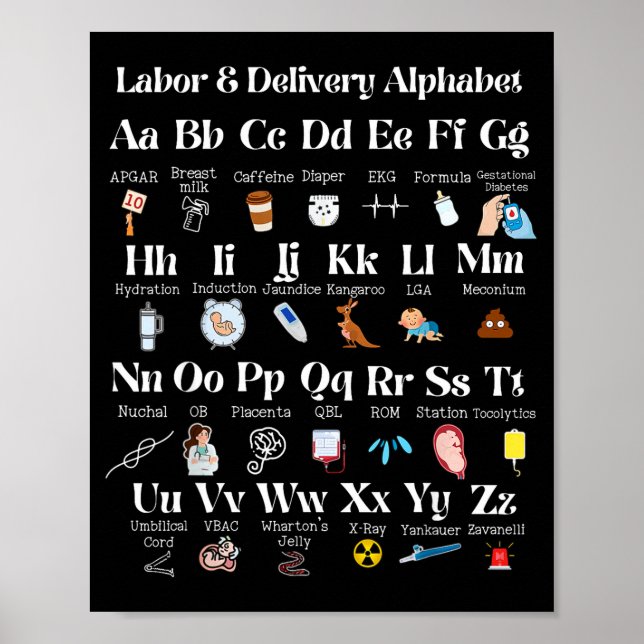 Affiche Labor And Delivery Alphabet Nurse New Nurse Gradua (Devant)