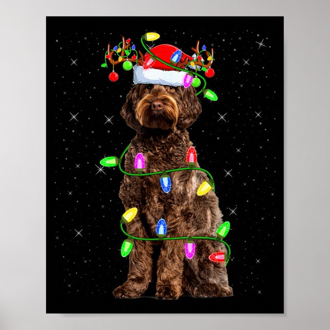 Affiche Labradoodle Chien Éclairage Noël Santa Labradoodle (Devant)