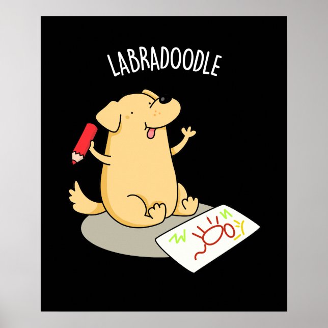 Affiche Labradoodle Funny Labrador Chien Pun Dark BG (Devant)