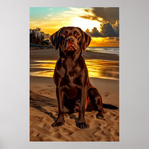 Affiche Labrador au chocolat au coucher du soleil