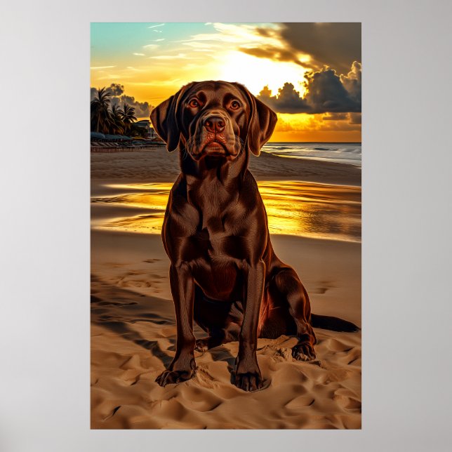 Affiche Labrador au chocolat au coucher du soleil (Devant)