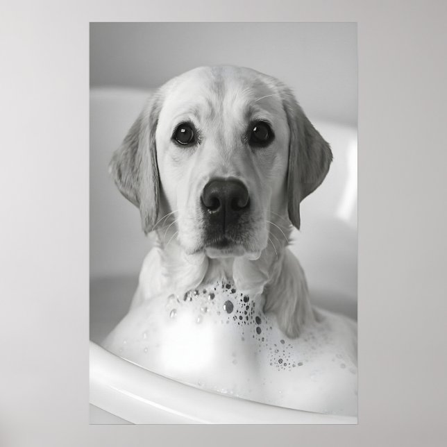 Affiche Labrador Bubble Bath Print, Funny Dog Bathroom Art (Devant)