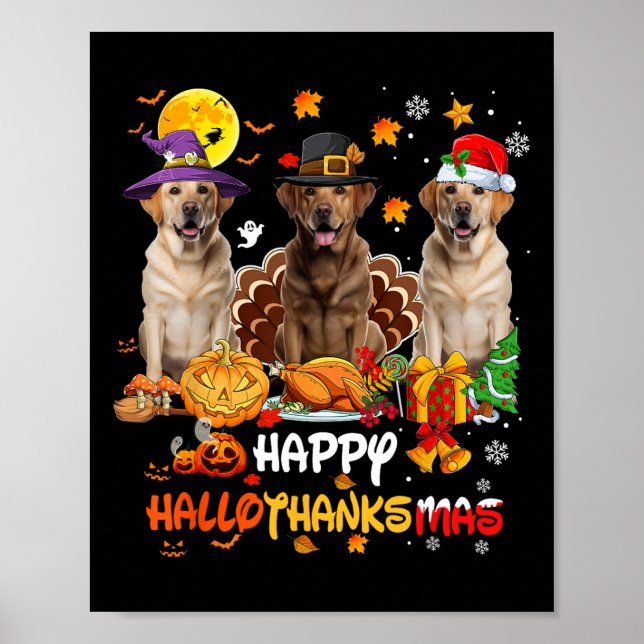 Affiche Labrador Chien Halloween Joyeux Thanksgiving Joyeu (Devant)