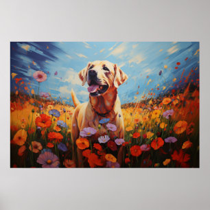 Affiche Labrador en fleurs