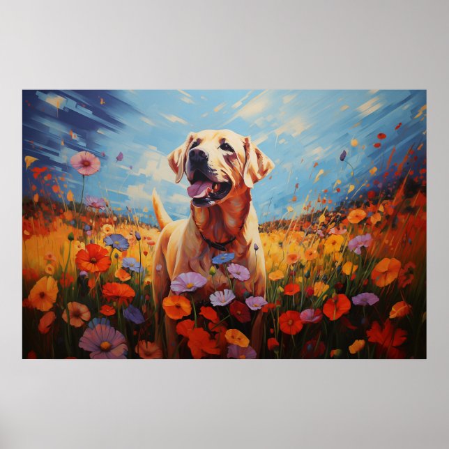 Affiche Labrador en fleurs (Devant)
