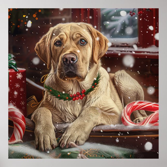 Affiche Labrador Fête de Noël Festif (Devant)
