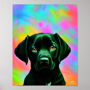 Affiche Labrador noir assis devant un coloré