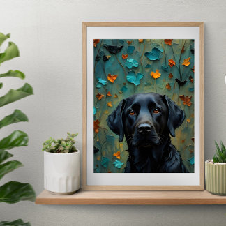 Affiche Labrador noir en Feuille