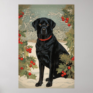 Affiche Labrador noir en hiver