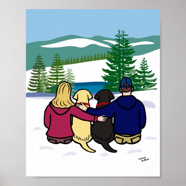 Affiche Labrador noir et jaune et parents (Devant)
