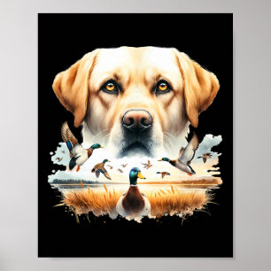 Affiche Labrador Retriever avec canards colverts chassant