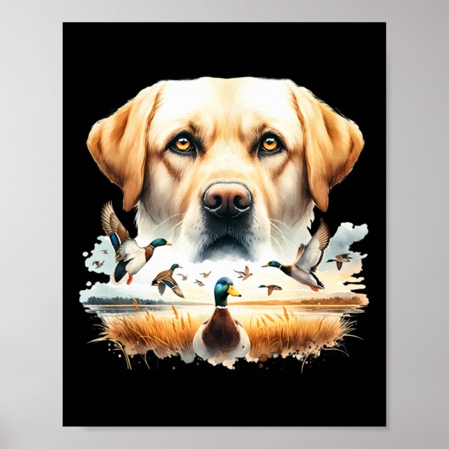 Affiche Labrador Retriever avec canards colverts chassant  (Devant)