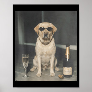 Affiche Labrador Retriever Buvant du Champagne Chien Drôle