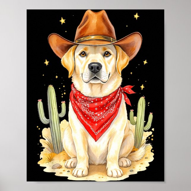 Affiche Labrador Retriever Cowboy Chien Western Llabrador  (Devant)