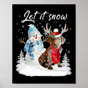 Affiche Labrador Retriever Père Noël Chien Noël Snowman Xm