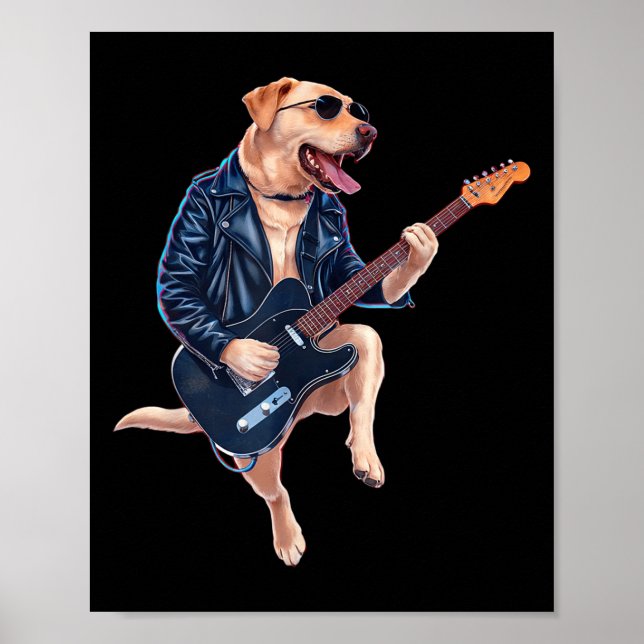 Affiche Labrador Retriever Rock Star Guitariste Electrique (Devant)