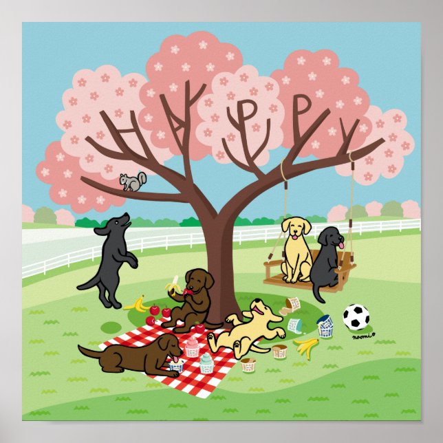 Affiche Labradors et Happy Cherry Blossom (Devant)