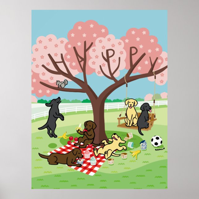 Affiche Labradors et Happy Cherry Blossom (Devant)