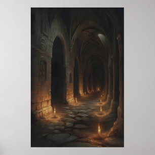 Affiche Labyrinthe à la bougie Corridor de Château Gothiqu