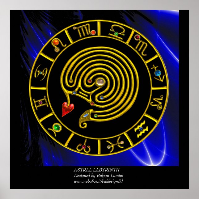 Affiche LABYRINTHE ASTRAL CARTE DU ZODIAQUE OR Astrologie (Devant)