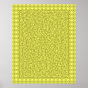 Affiche Labyrinthe hexagonal jaune