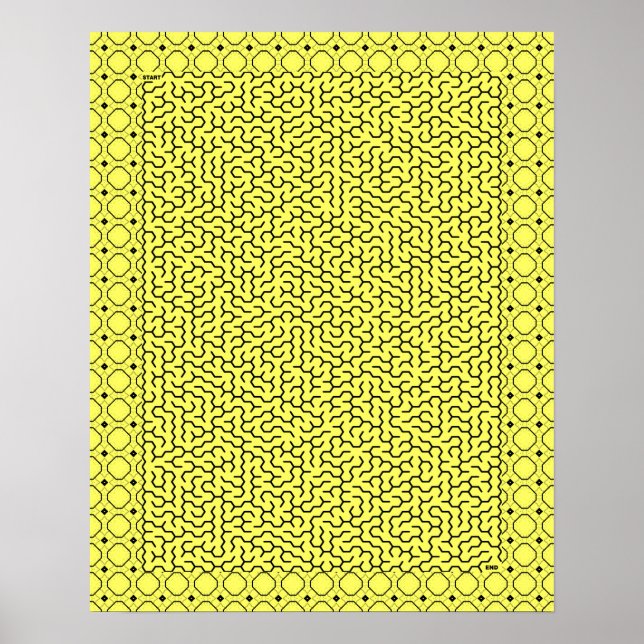 Affiche Labyrinthe hexagonal jaune (Devant)