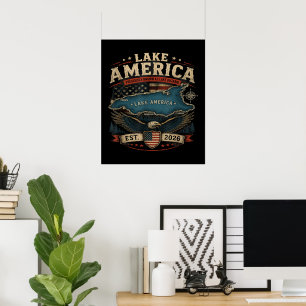 Affiche Lac Amérique États-Unis Auparavant Drôle Patriotiq