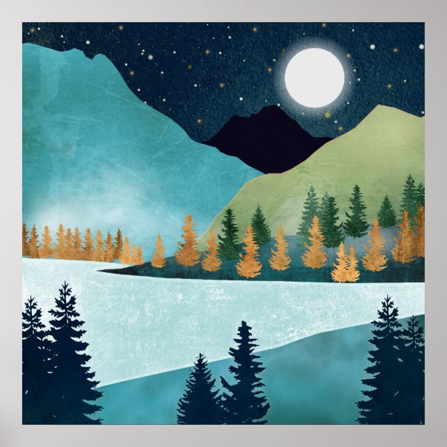 Affiche Lac au lever de lune (Devant)