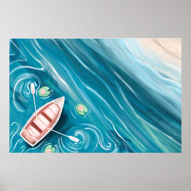 Affiche Lac Avec Baleines Et Lilly Pads Peinture À L'Huile (Devant)