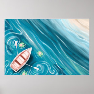 Affiche Lac Avec Baleines Et Pads À L'Huile