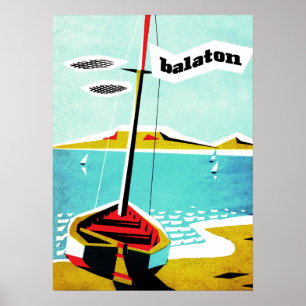 Affiche Lac Balaton, bateau de pêche sur la côte, Hongrie