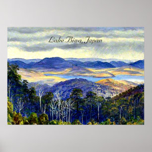 Affiche Lac Biwa, Japon, peinture vintage paysage