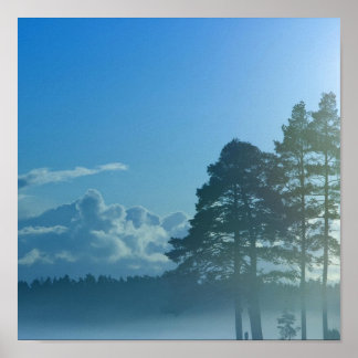 Affiche lac brumeux en Finlande