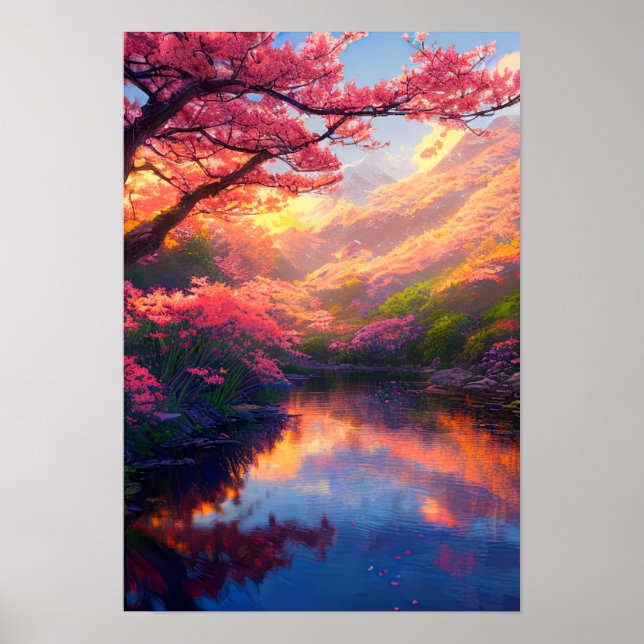 Affiche Lac caché Embrassé par les montagnes majestueuses (Devant)