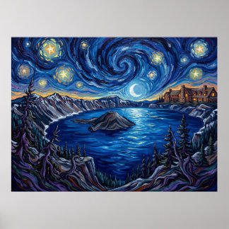 Affiche Lac Crater Nuit étoilée