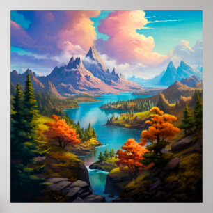 Affiche Lac d'automne - Quatre saisons Illustration