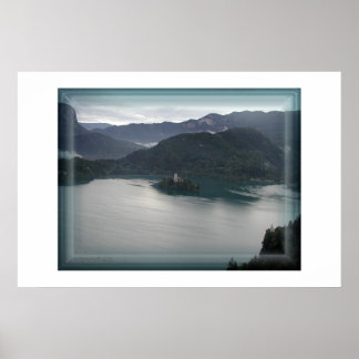 Affiche Lac de Bled, vue d'en haut avec le château
