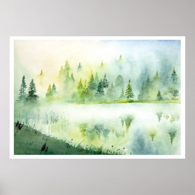 Affiche Lac de brouillard aquarelle (Devant)