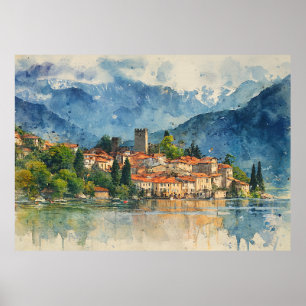 Affiche Lac de Côme Italie - Peinture à l'eau éclaboussée