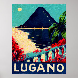 Affiche Lac de Lugano, Suisse, vue de la terrasse de l'hôt
