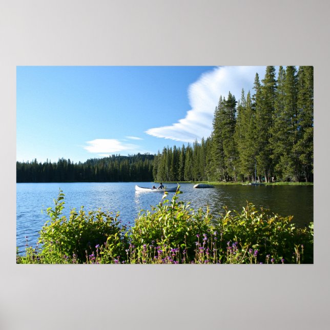 Affiche Lac de montagne, Canoë, Fleur sauvage (Devant)