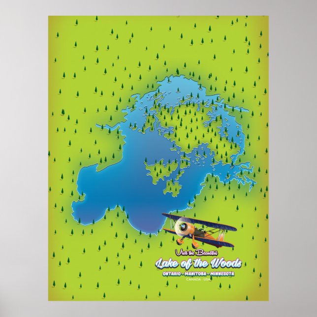 Affiche Lac des Bois, Ontario, Manitoba, Minnesota carte (Devant)