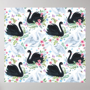 Affiche Lac des Cygnes : Motif pastel aquarelle.